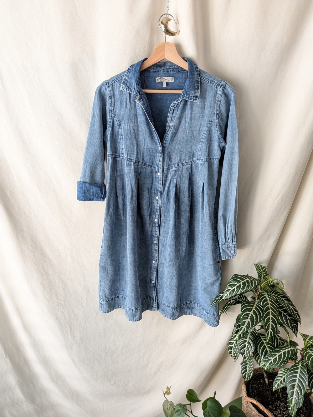 Lee Cooper Chambray/ Denim Button-Front Shirt Dress - Light Blue